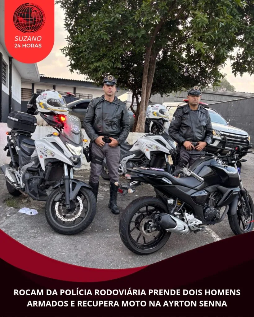 ROCAM DA POLÍCIA RODOVIÁRIA PRENDE DOIS HOMENS ARMADOS E RECUPERA MOTO NA AYRTON SENNA