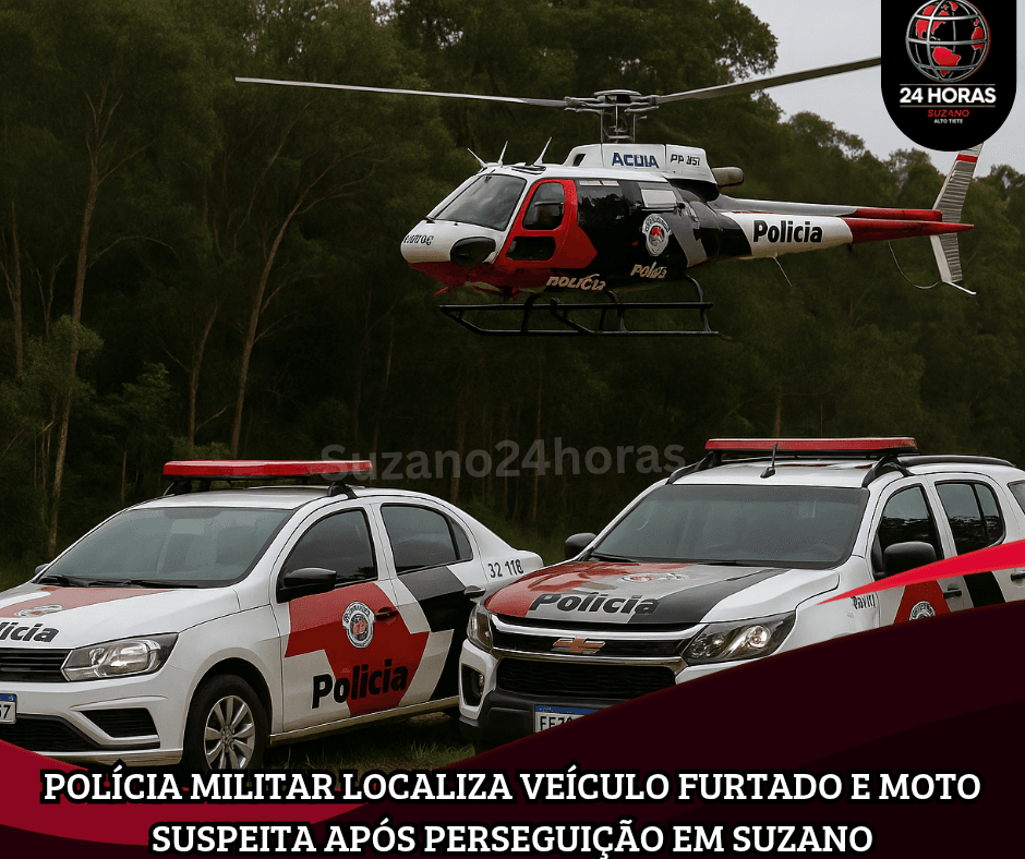 POLÍCIA MILITAR LOCALIZA VEÍCULO FURTADO E MOTO SUSPEITA APÓS PERSEGUIÇÃO EM SUZANO