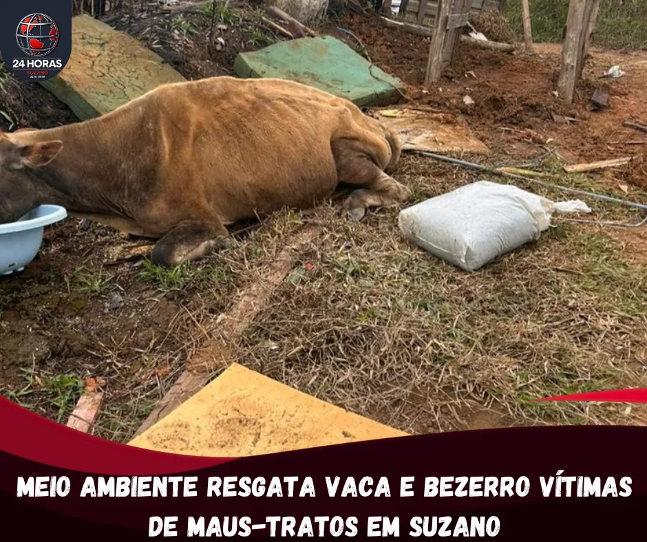 Meio Ambiente resgata vaca e bezerro vítimas de maus-tratos em Suzano