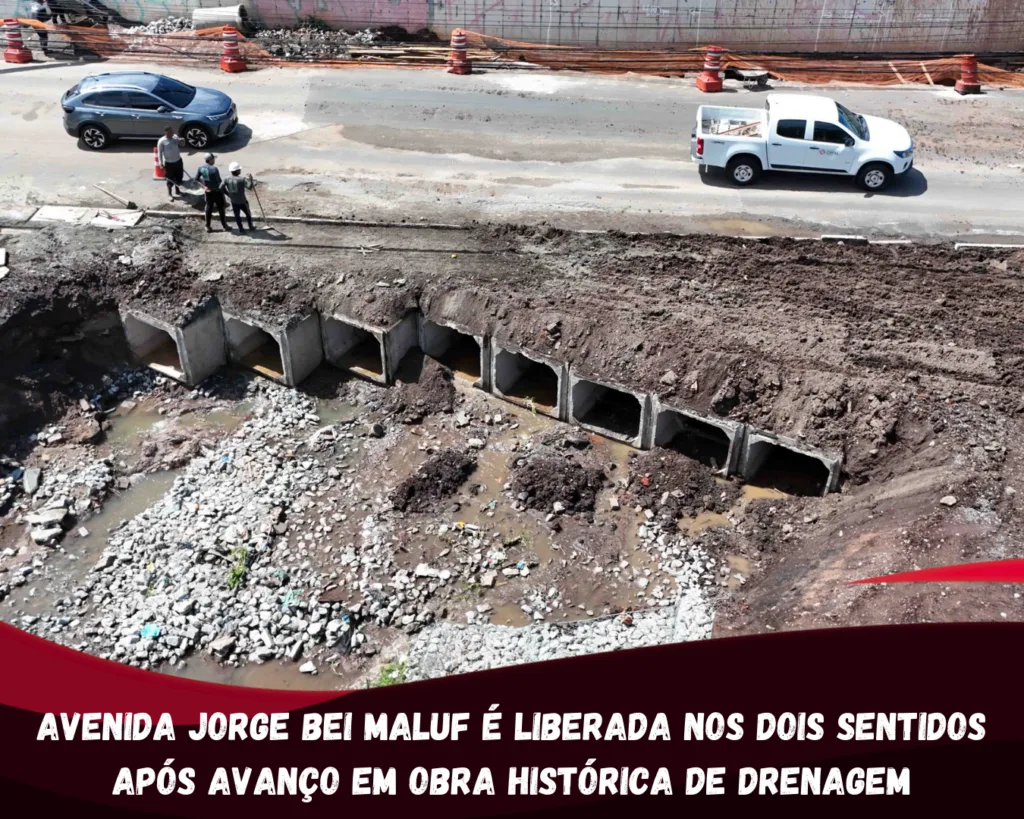 Avenida Jorge Bei Maluf é liberada nos dois sentidos após avanço em obra histórica de drenagem