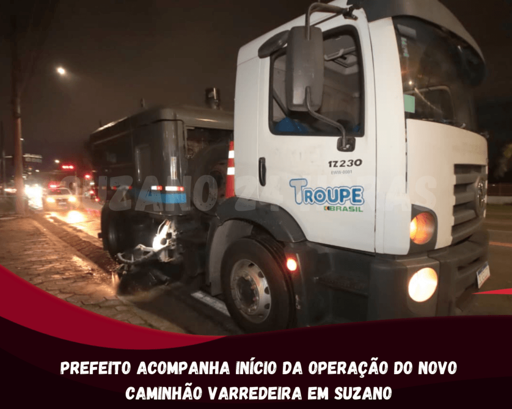 Prefeito acompanha início da operação do novo caminhão varredeira em Suzano