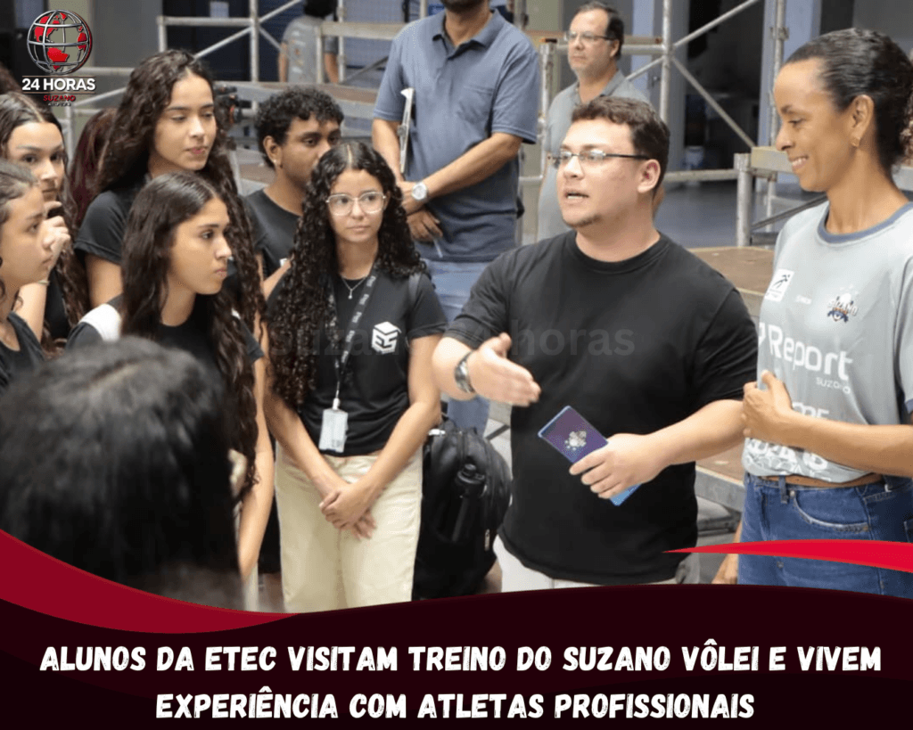 Alunos da Etec visitam treino do Suzano Vôlei e vivem experiência com atletas profissionais