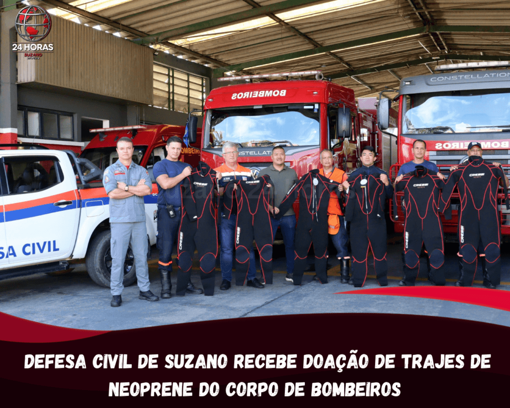 Defesa Civil de Suzano recebe doação de trajes de neoprene do Corpo de Bombeiros